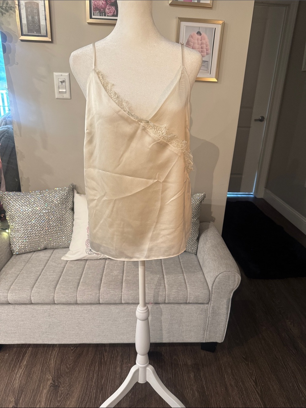 Heartloom Satin Lace-Trim Cami in Cream